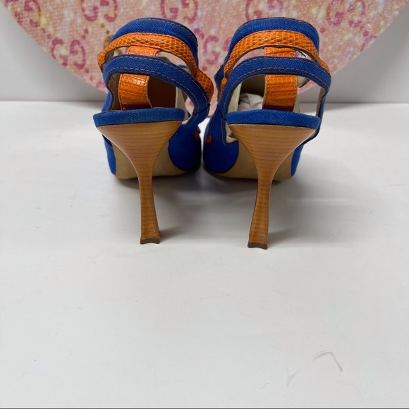🧡SOLD! RARE MANOLO BLAHNIK DENIM & LEATHER HEELS 39 8.5 - Picture 6 of 11